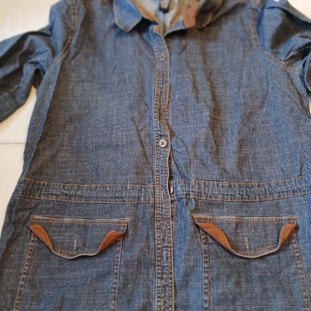 Denim&Co Blue Jean Jacket with Brown Accents